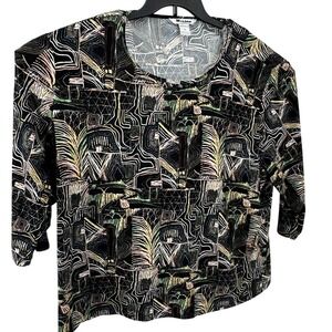 Nygard Collection‎ Top Womens 3X Abstract Geometric Palm Print Multicolor